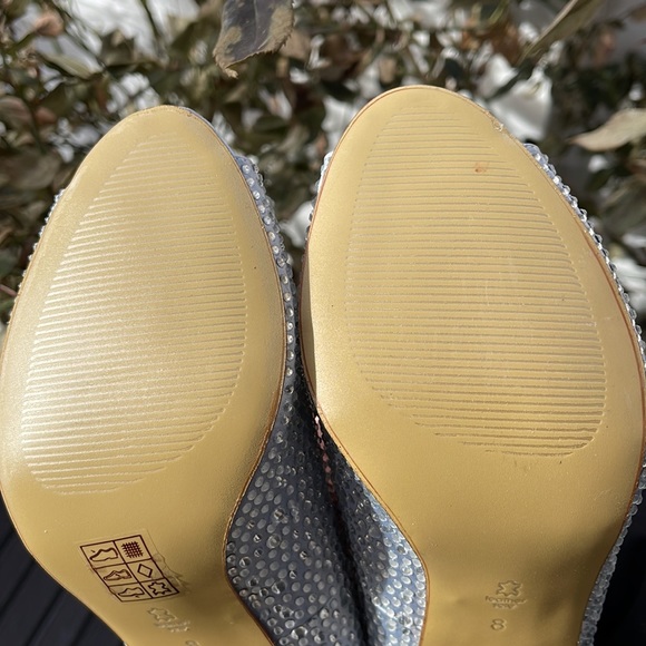 Pink Paradox London - Celebrate - Silver Satin & Rhinestone Peep Toe Heel Size 8 - Picture 13 of 16